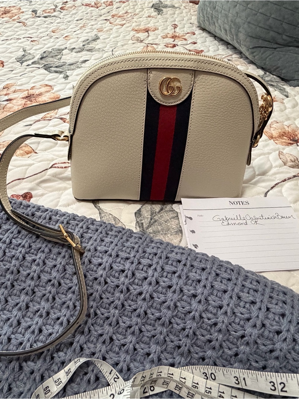 Gucci Cream Leather Crossbody with Red and Navy Web Stripe